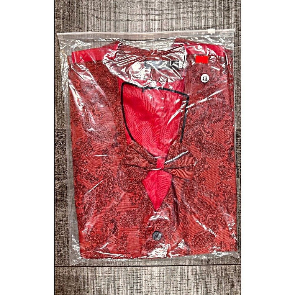 New! Best Tuxedo Men's Red Paisley Tuxedo Vest Waistcoat w/ Bow Tie, size XXL